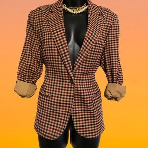 Target Merona Plaid Single-Button Women’s Blazer - Burgundy & Tan